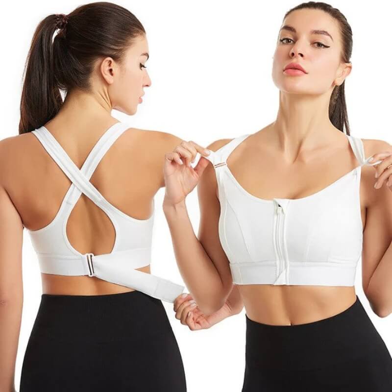 Jade Kingsford | Black Front Zip Cross-Back Sports Bra For Women