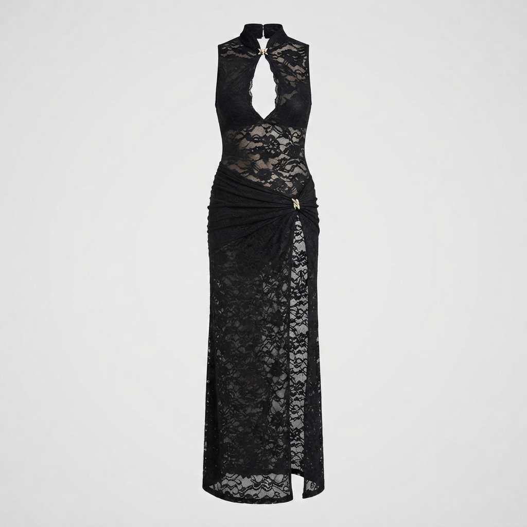 Jade Morrison | Sleeveless Lace Slit Evening Maxi Dress For Women