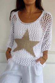 Charlotte Sheridan | Star Detail Crochet Knit Top For Women