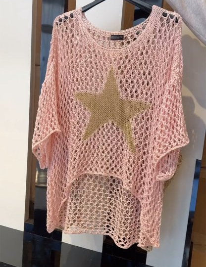 Charlotte Sheridan | Star Detail Crochet Knit Top For Women
