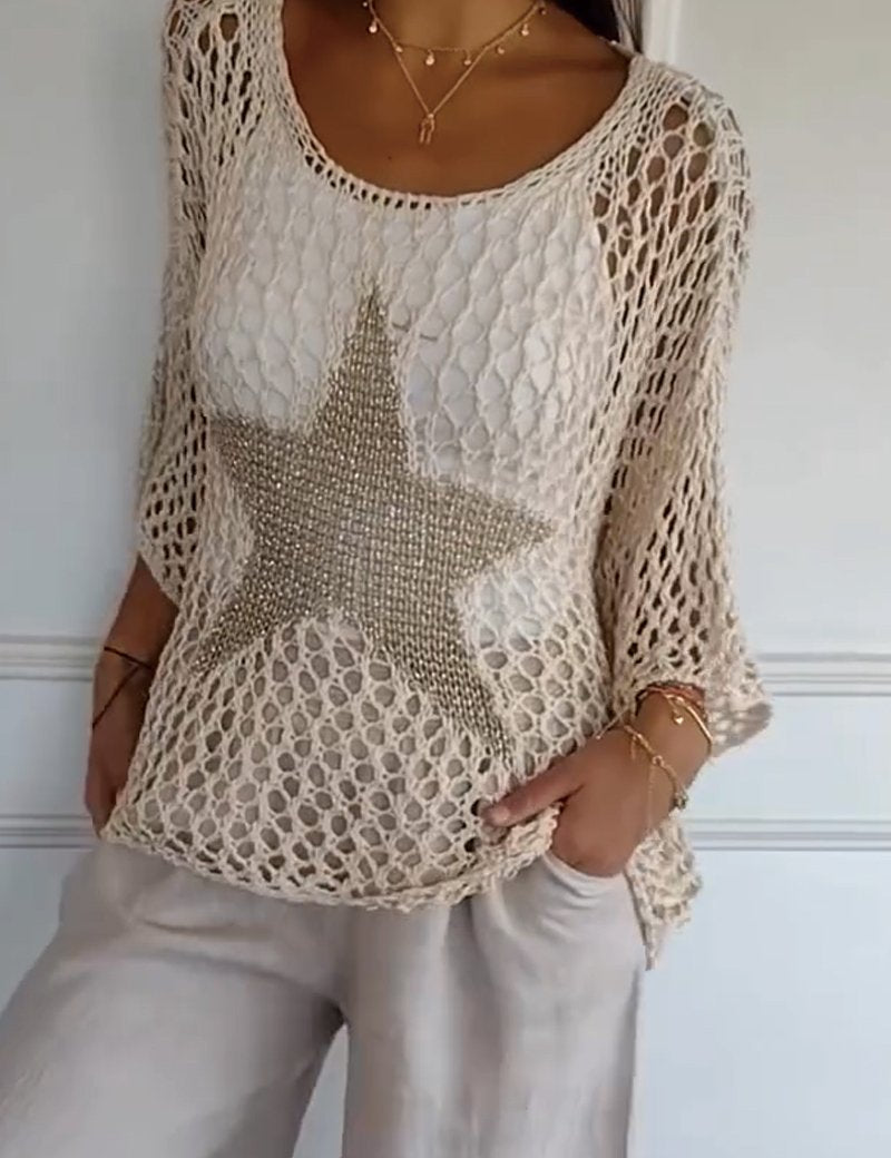 Charlotte Sheridan | Star Detail Crochet Knit Top For Women
