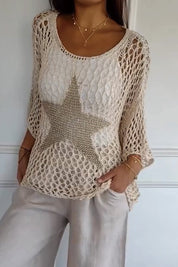 Charlotte Sheridan | Star Detail Crochet Knit Top For Women