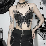 Harper Whitfield | Butterfly Embroidered Halter Crop Top For Women
