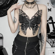 Harper Whitfield | Butterfly Embroidered Halter Crop Top For Women