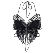 Harper Whitfield | Butterfly Embroidered Halter Crop Top For Women