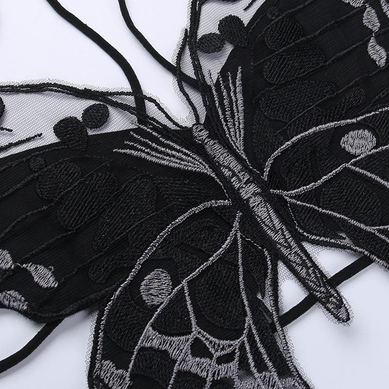 Harper Whitfield | Butterfly Embroidered Halter Crop Top For Women