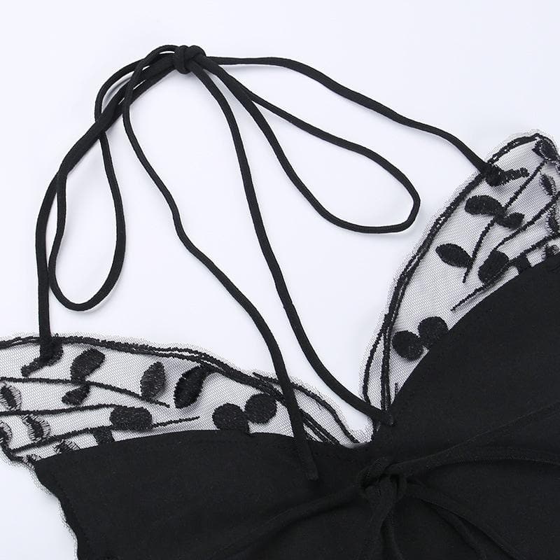 Harper Whitfield | Butterfly Embroidered Halter Crop Top For Women