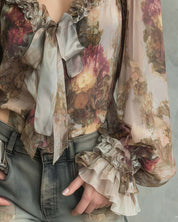 Kirra Merwell | Yellow Floral Ruffle Tie Front Blouse For Women