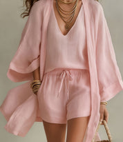 Sara Kelcroft | Linen-Look Kimono Three-Piece Set For Women