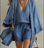 Sara Kelcroft | Linen-Look Kimono Three-Piece Set For Women