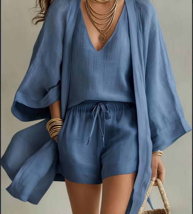 Sara Kelcroft | Linen-Look Kimono Three-Piece Set For Women