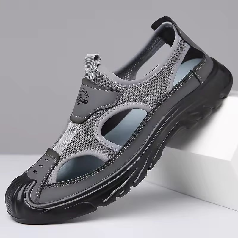 Lachlan Pearce | Brown Closed Toe Mesh Sandals For Men