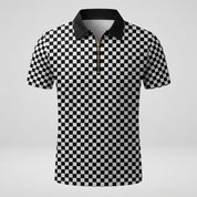 Ronan Ashfield | Checkerboard Print Zip Polo Shirt For Men