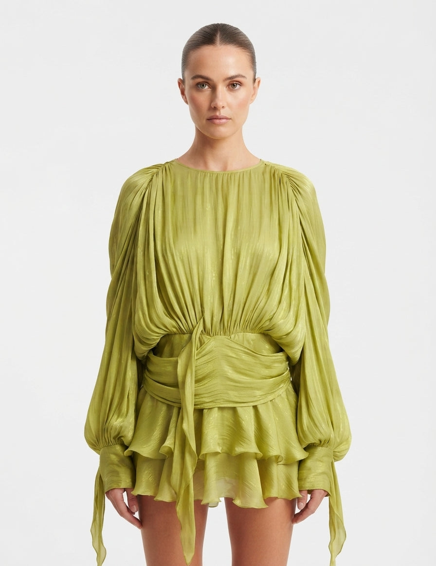 Lauren Murphy | Puff Sleeve Waist-Tie Mini Dress For Women