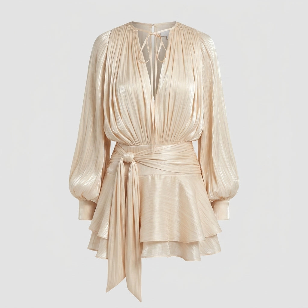 Lauren Murphy | Puff Sleeve Waist-Tie Mini Dress For Women