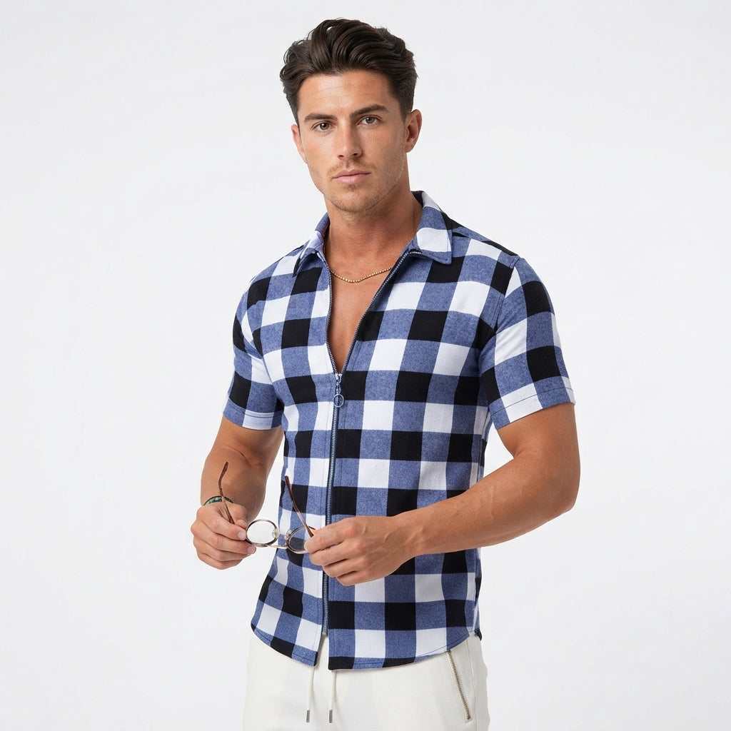 Liam Parker | Plaid Zip Shirt For Men