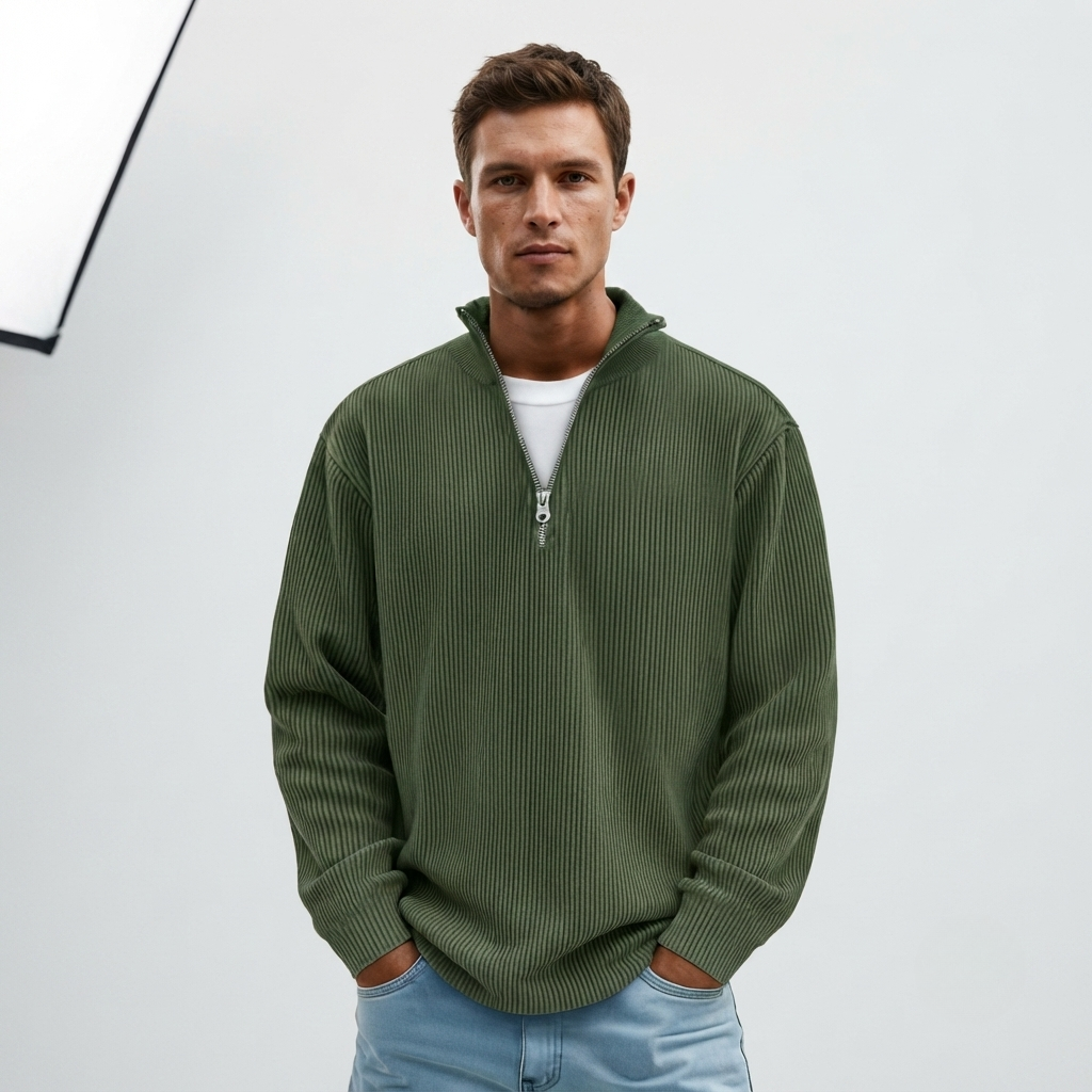 Liam Robertson | Ribbed Corduroy Quarter-Zip Sweatshirt For Men