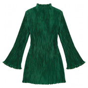 Lily Fairbank | Green Pleated Long Sleeve Mini Dress For Women