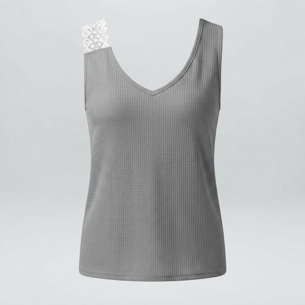 Lily Harris | Waffle Knit Lace-Trim Tank Top For Women