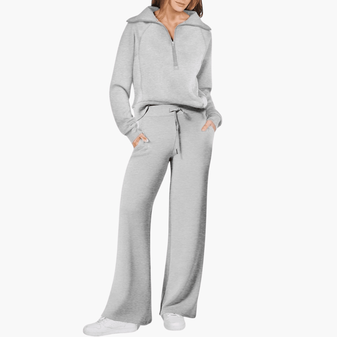 Tara Mitchell | Zip-Up Hoodie Wide Leg Lounge Set For Women