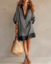 Lotte Brookwell | Brown Striped Leopard Trim Shirt Dress For Women