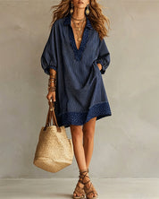 Lotte Brookwell | Brown Striped Leopard Trim Shirt Dress For Women