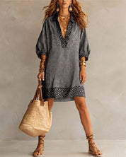 Lotte Brookwell | Brown Striped Leopard Trim Shirt Dress For Women