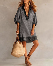Lotte Brookwell | Brown Striped Leopard Trim Shirt Dress For Women