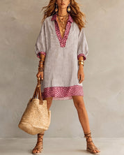 Lotte Brookwell | Brown Striped Leopard Trim Shirt Dress For Women