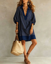 Lotte Brookwell | Brown Striped Leopard Trim Shirt Dress For Women