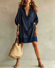 Lotte Brookwell | Brown Striped Leopard Trim Shirt Dress For Women