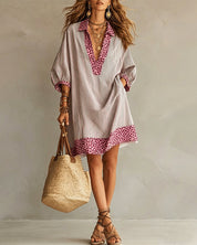 Lotte Brookwell | Brown Striped Leopard Trim Shirt Dress For Women