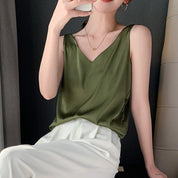 Lucy Harrow | Black Satin V-Neck Cami Top For Women