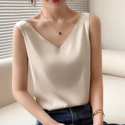 Lucy Harrow | Black Satin V-Neck Cami Top For Women
