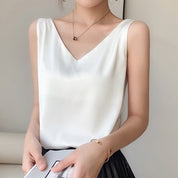 Lucy Harrow | Black Satin V-Neck Cami Top For Women