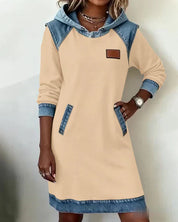 Isabelle Laurent | Contrast Hooded Casual Dress For Women