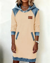Isabelle Laurent | Contrast Hooded Casual Dress For Women