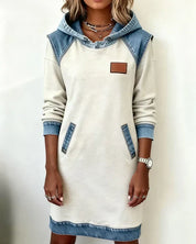 Isabelle Laurent | Contrast Hooded Casual Dress For Women