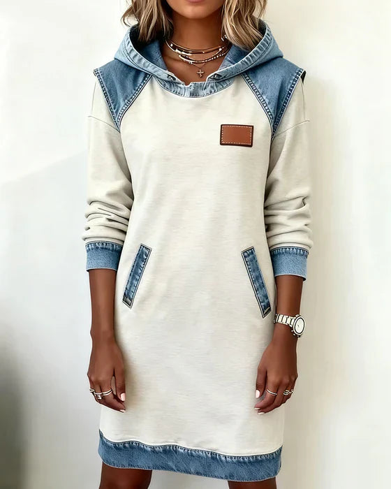 Isabelle Laurent | Contrast Hooded Casual Dress For Women