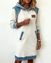 Isabelle Laurent | Contrast Hooded Casual Dress For Women
