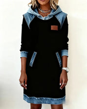 Isabelle Laurent | Contrast Hooded Casual Dress For Women
