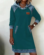 Isabelle Laurent | Contrast Hooded Casual Dress For Women