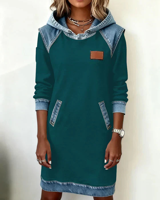 Isabelle Laurent | Contrast Hooded Casual Dress For Women