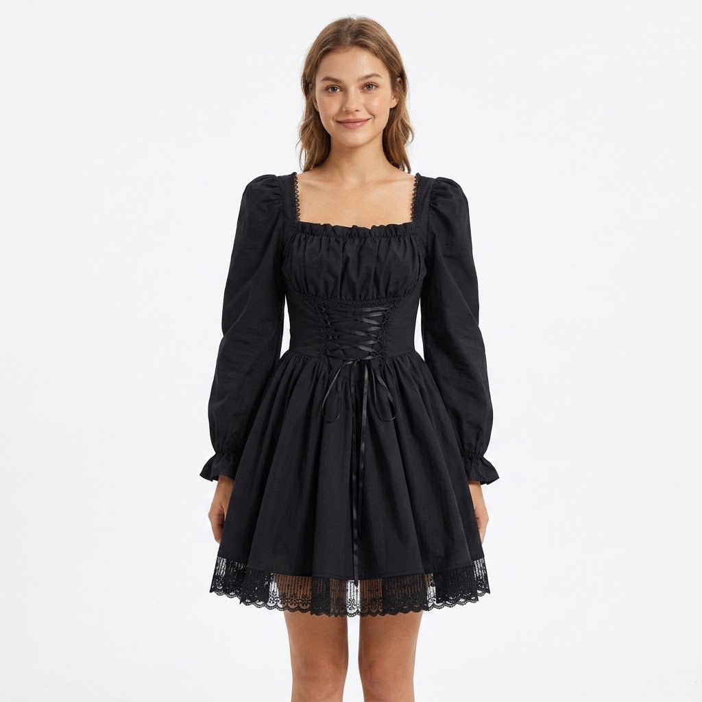 Maddison Reid | Square Neck Lace-Up Mini Dress For Women
