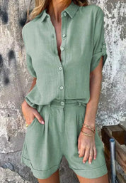 Brooke Henley | Linen Shorts & Shirt Set For Women