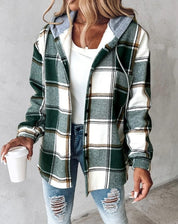 Grace Sutton | Plaid Flannel Hooded Shacket For Women