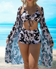 Matilda Rowe | Swirl Print Bikini Set With Cover-Up For Women