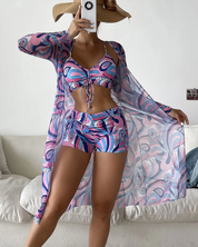 Matilda Rowe | Swirl Print Bikini Set With Cover-Up For Women