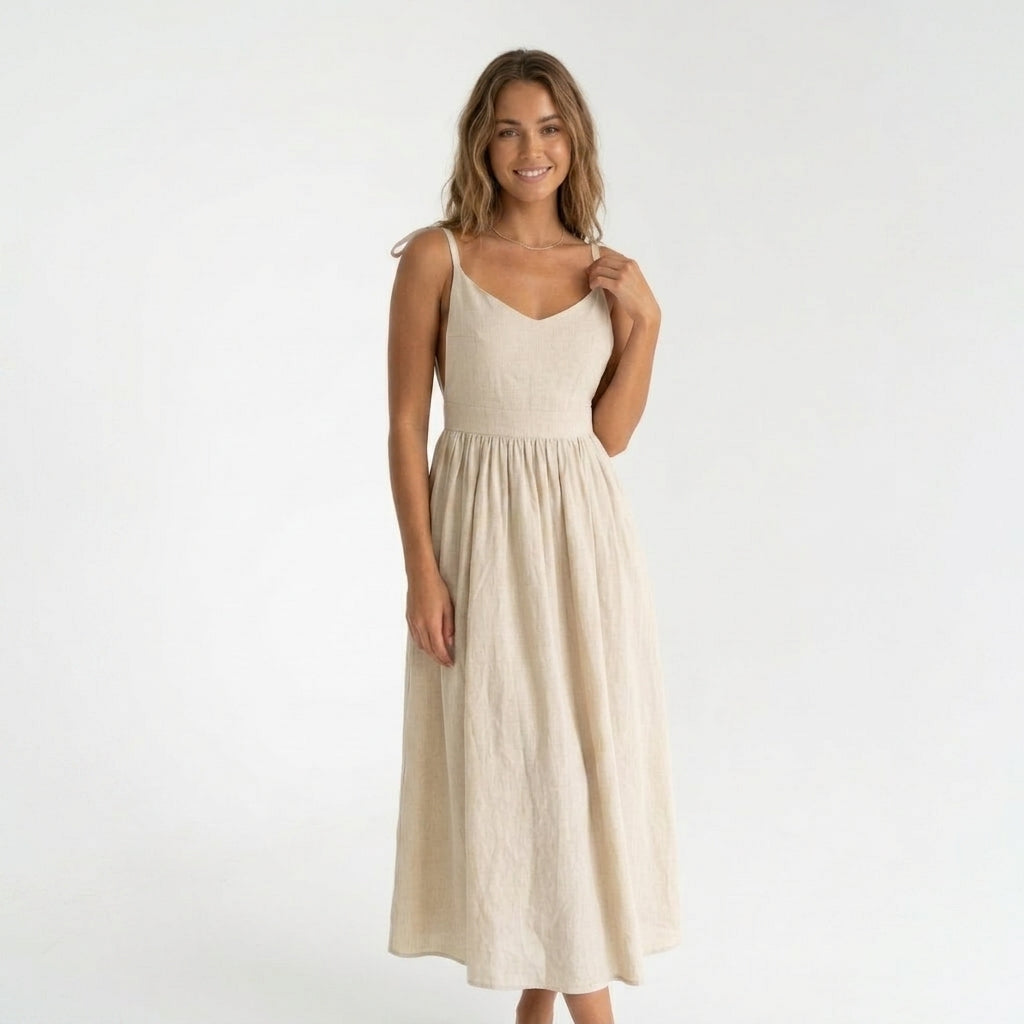 Mia Williams | Cotton V-Neck Midi Dress For Women