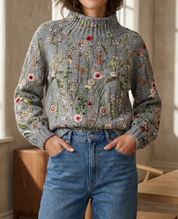 Elena Moreau | Floral Embroidered Mock Neck Sweater For Women